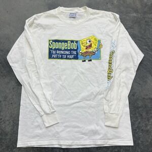 VTG Y2K SpongeBob Square Pants Shirt Mens Large White Cartoon Long Sleeve Tee